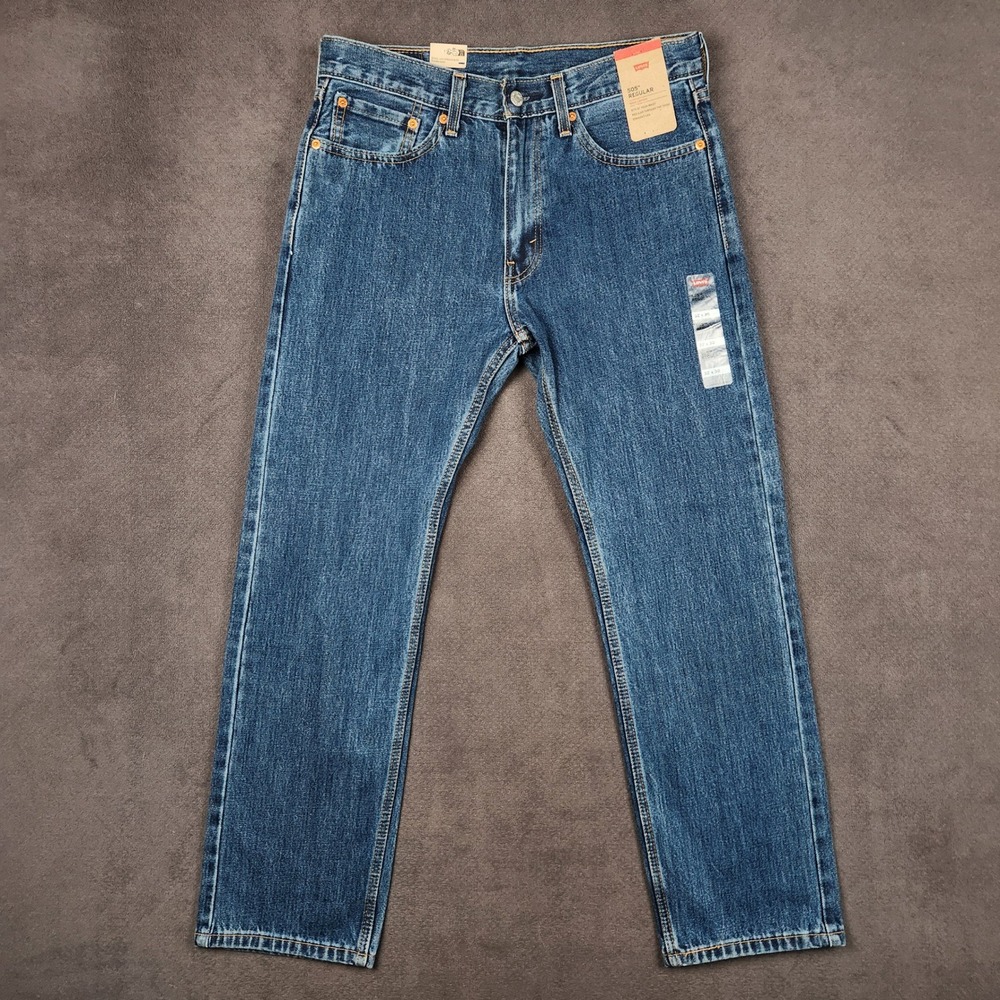 Levis 505 Regular Fit Jeans Mens 32x30 Blue Dark Stonewash Straight Denim NEW